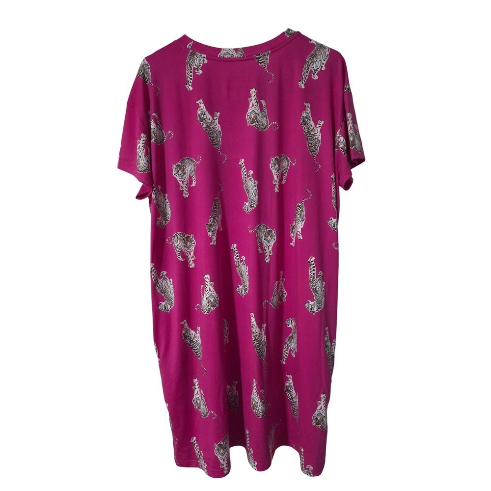 JOYSPUN Dreamy Soft Collection Tiger Print Fuchsia Pink T-Shirt Dress L XL - Picture 3 of 3